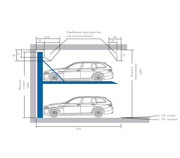 Зависимый двухуровневый парковочный подъемник Storeparker N2502